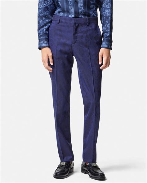 versace baroque print mens pants|Barocco Jacquard Wool Pants Blue .